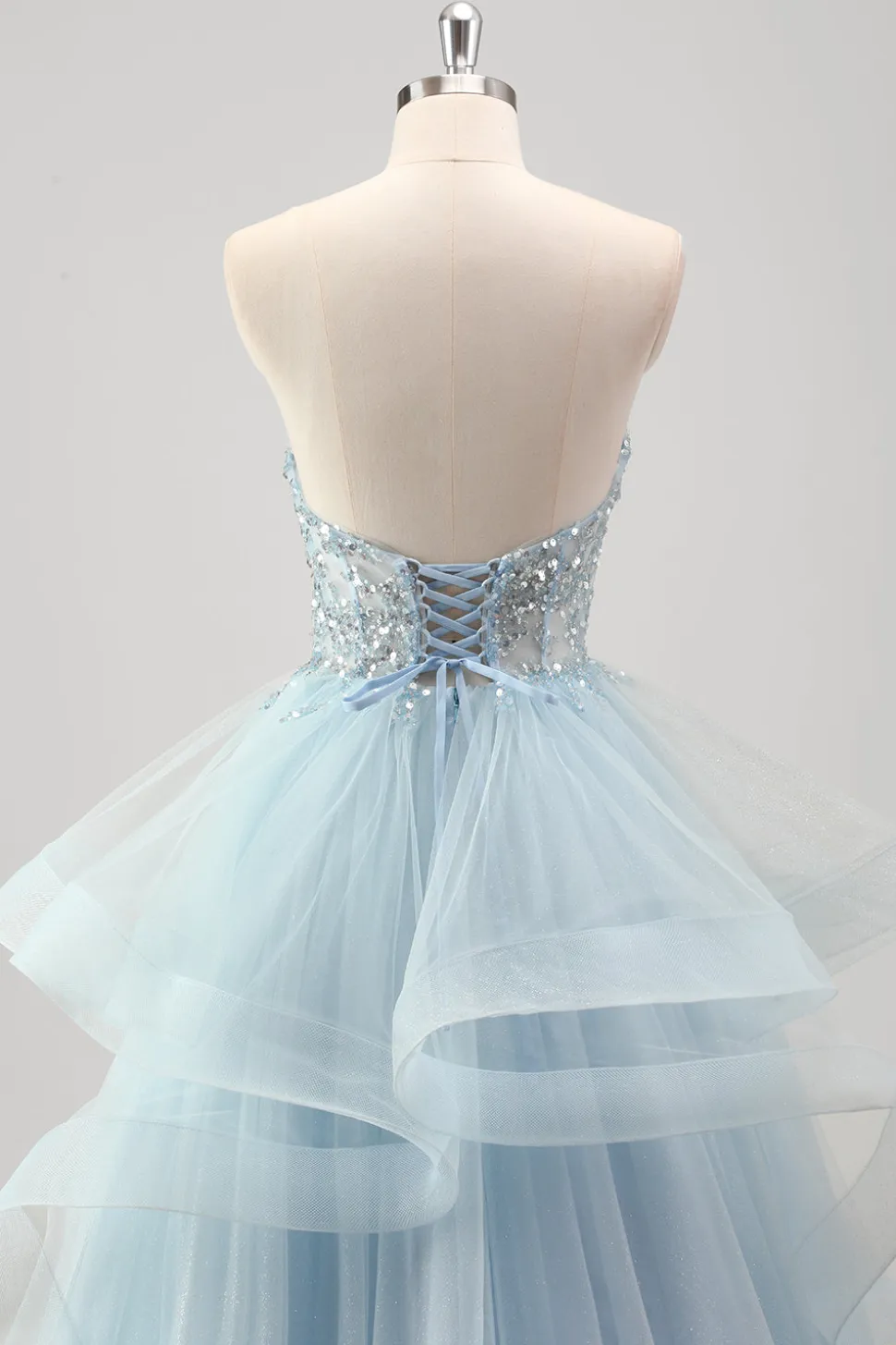 Strapless Sparkly Sequins Tulle Uma linha plissado vestido de baile