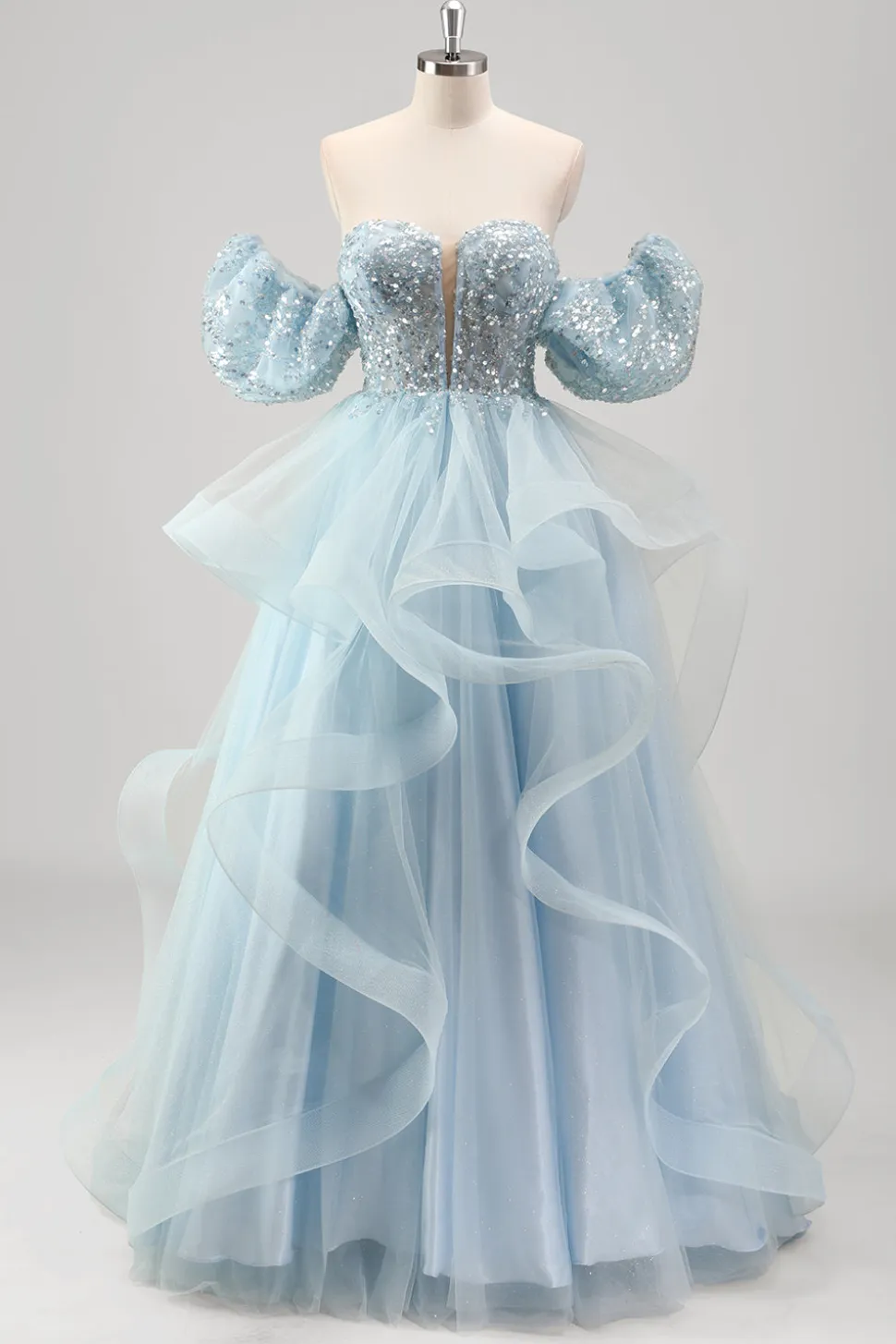 Strapless Sparkly Sequins Tulle Uma linha plissado vestido de baile