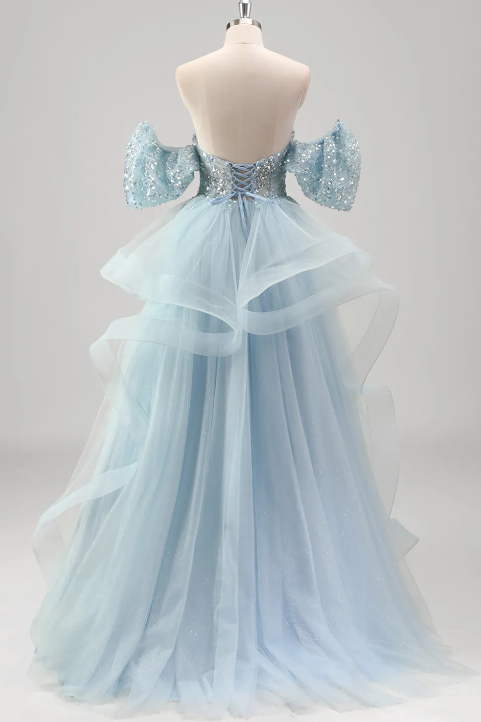 Strapless Sparkly Sequins Tulle Uma linha plissado vestido de baile