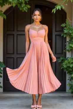 Sunset A-Line Chiffon plissado longo vestido de dama de honra