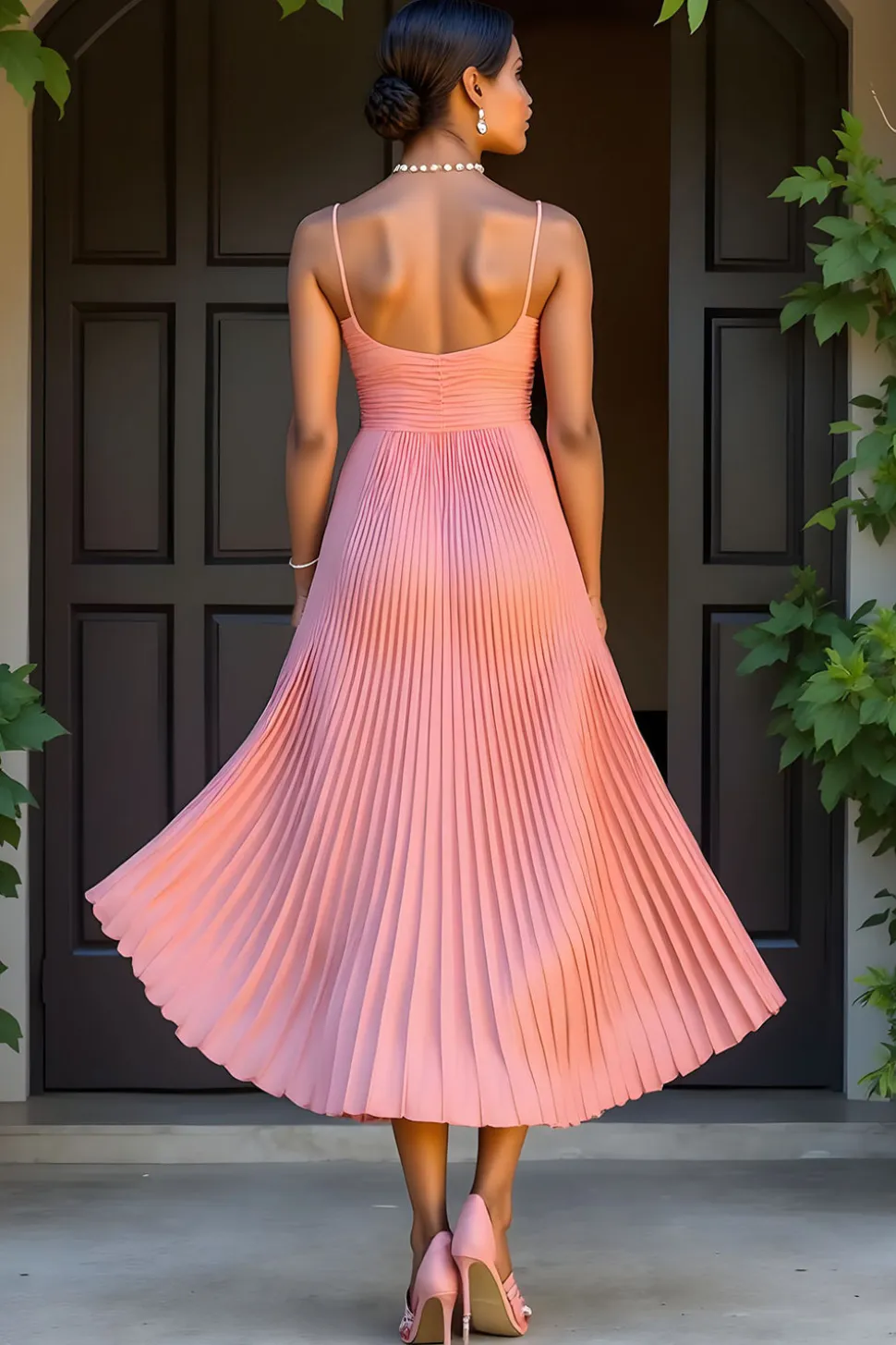 Sunset A-Line Chiffon plissado longo vestido de dama de honra