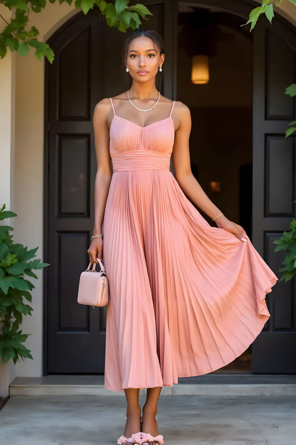 Sunset A-Line Chiffon plissado longo vestido de dama de honra