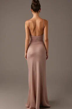 Sunset Spaghetti Correias Bainha Vestido de Noite com Fenda