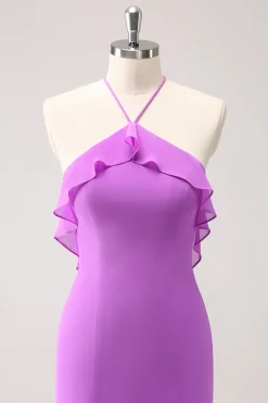 Tahiti Sereia Halter Ruffle Chiffon Long Vestido de Dama de Honra