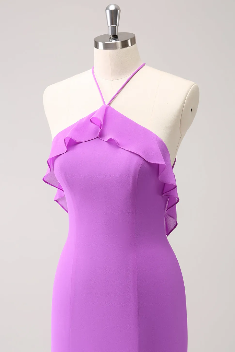 Tahiti Sereia Halter Ruffle Chiffon Long Vestido de Dama de Honra