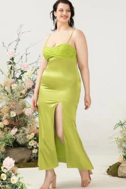 Tamanho Grande Limão Verde Vestido de Dama de Honor