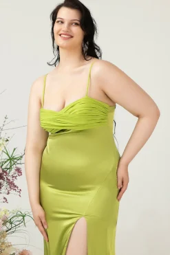 Tamanho Grande Limão Verde Vestido de Dama de Honor