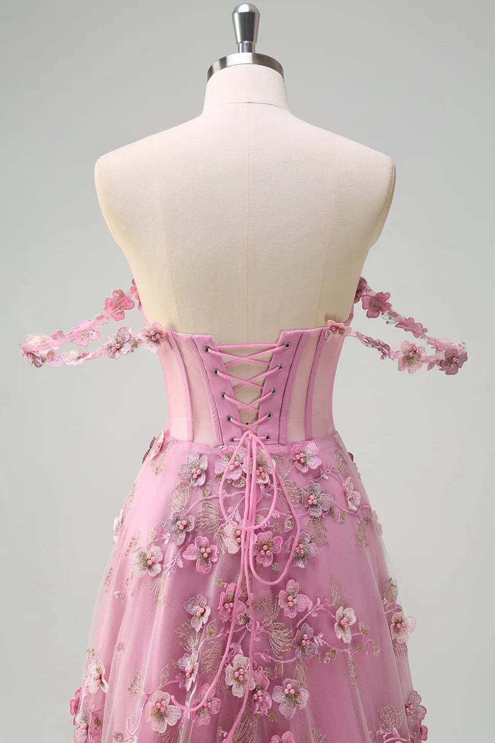 Taro A-Line Off The Shoulder Corset Fenda Vestido Longo Baile de Formatura Com Flores 3D
