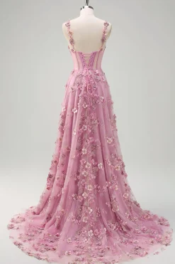 Taro Purple A-Line Fora do Ombro Applique Long Prom Dress com Fenda