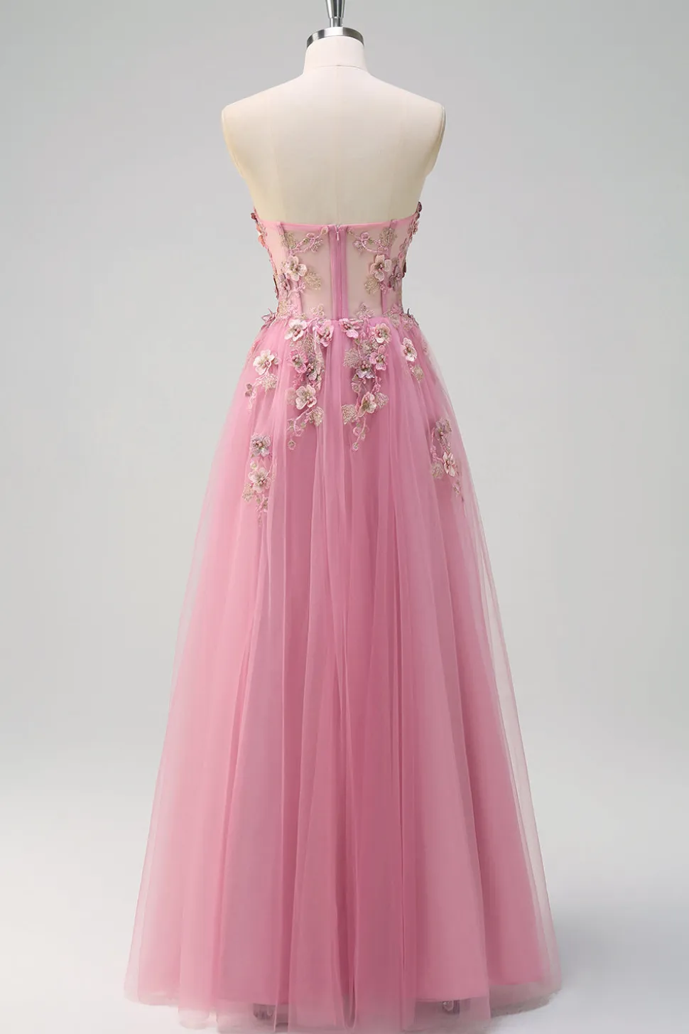 Taro roxo A-Line Strapless 3D Flor Corset Long Prom Dress com fenda