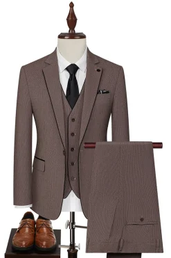 Taupe 3 Peça Slim Fit Notched Lapela Um Botão Fatos Formais Masculinos
