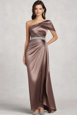 Taupe Cetim Um Ombro Mãe do Vestido da Noiva