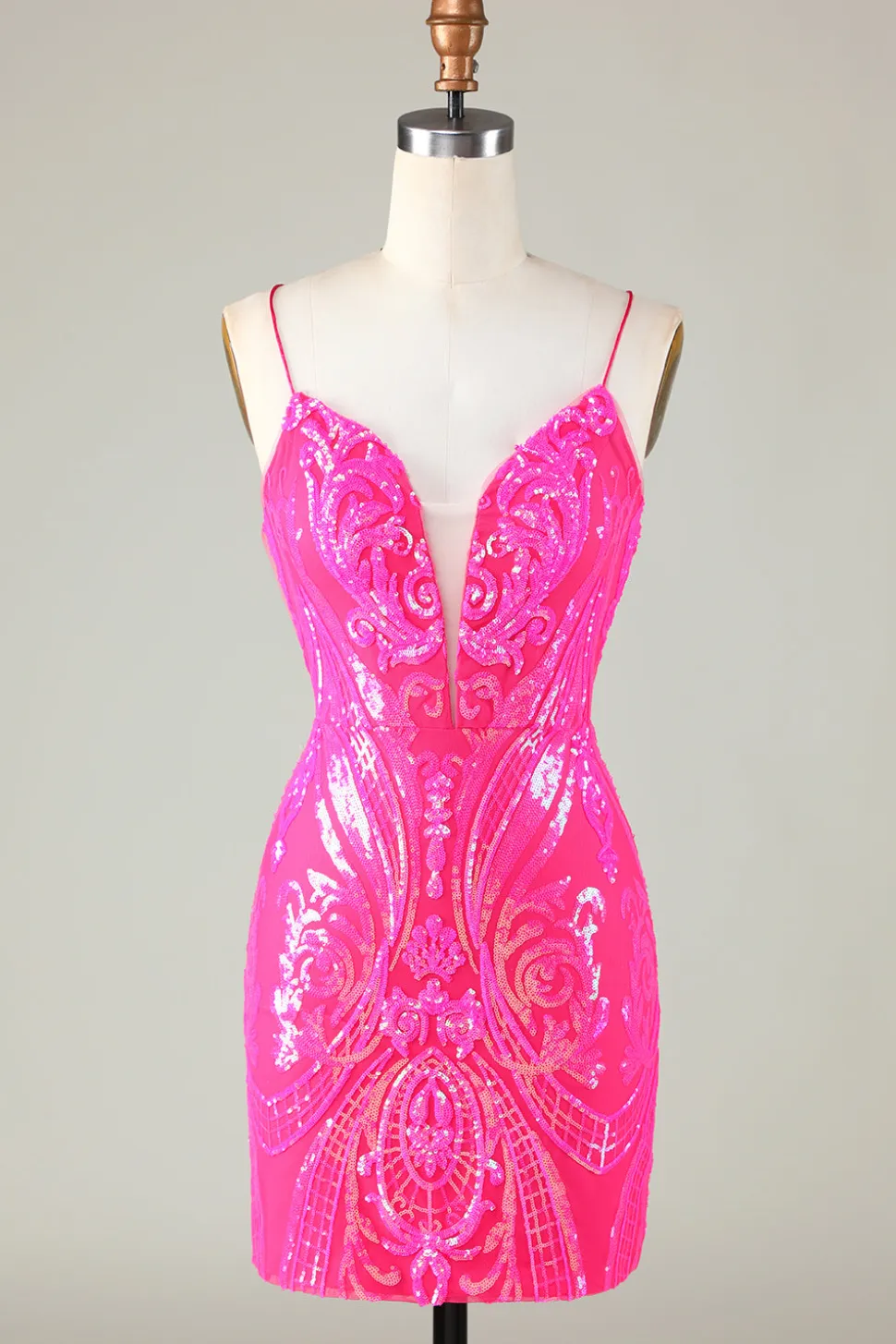 Tendência Hot Pink Lace Up Tight Glitter Homecoming Vestido