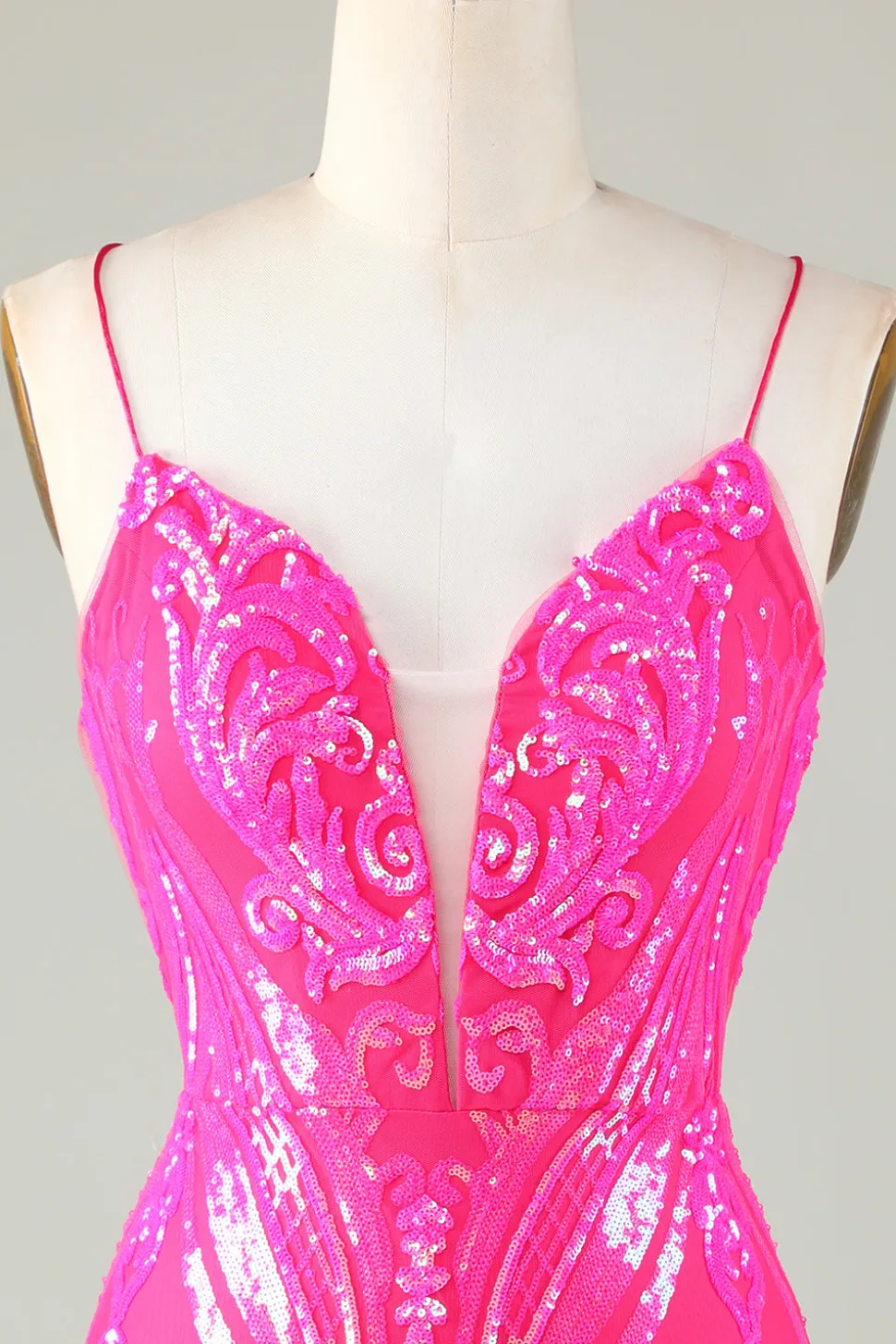 Tendência Hot Pink Lace Up Tight Glitter Homecoming Vestido