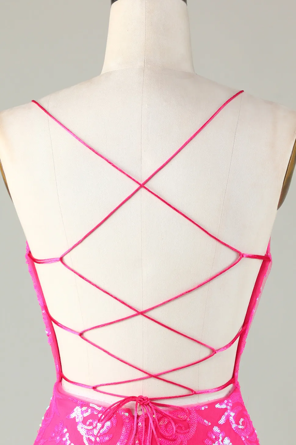 Tendência Hot Pink Lace Up Tight Glitter Homecoming Vestido