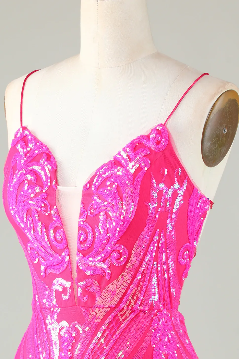 Tendência Hot Pink Lace Up Tight Glitter Homecoming Vestido