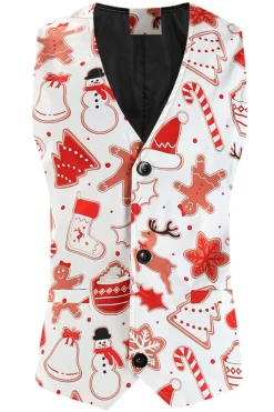 Terno branco impresso de 3 peças para homens de Natal