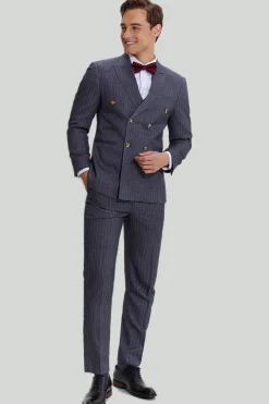 Terno cinzento pinstripe de 3 peças masculino