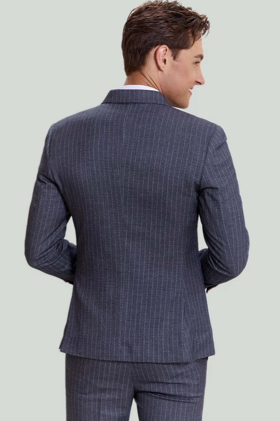 Terno cinzento pinstripe de 3 peças masculino