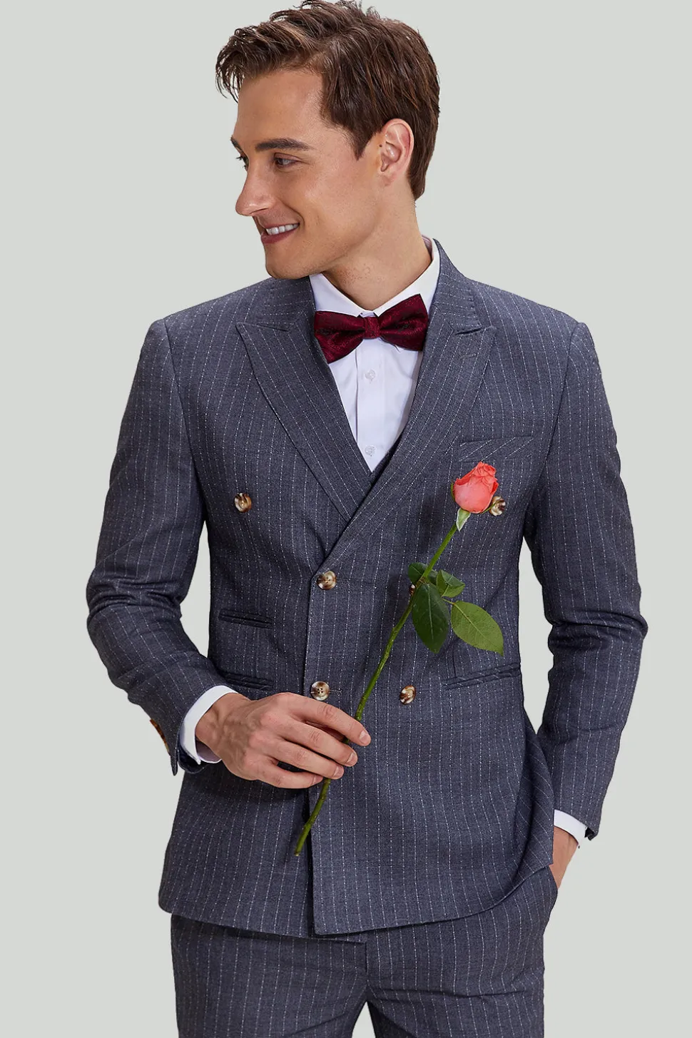 Terno cinzento pinstripe de 3 peças masculino