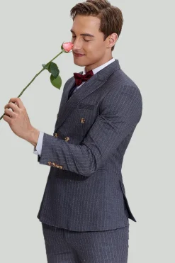 Terno cinzento pinstripe de 3 peças masculino