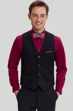 Terno de lapela masculino preto de 3 peças slim fit