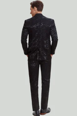 Terno masculino jacquard jaqueta preto 3 peças