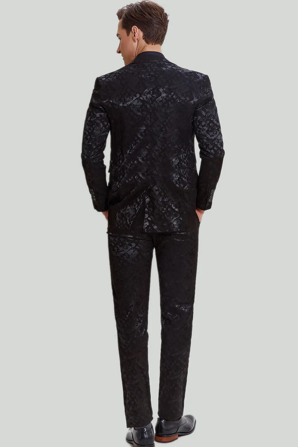Terno masculino jacquard jaqueta preto 3 peças