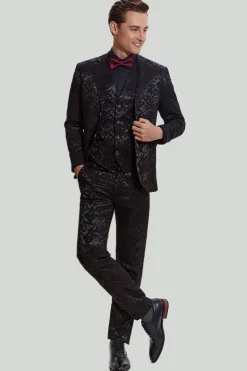 Terno masculino jacquard jaqueta preto 3 peças
