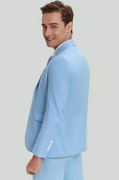 Terno moderno masculino lapela entalhada azul 3 peças