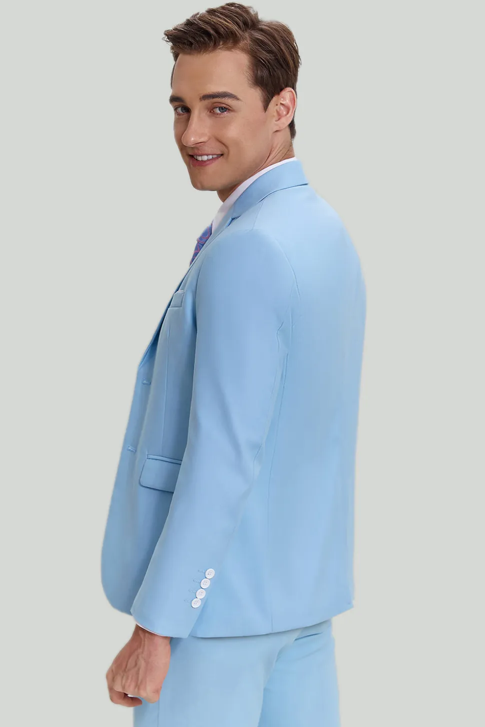 Terno moderno masculino lapela entalhada azul 3 peças