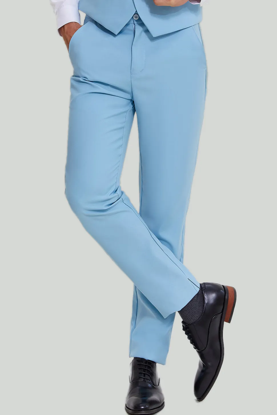 Terno moderno masculino lapela entalhada azul 3 peças