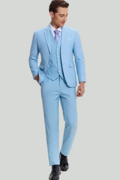 Terno moderno masculino lapela entalhada azul 3 peças