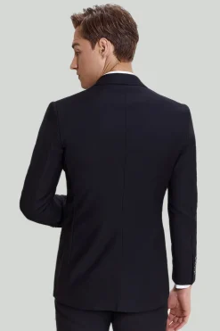 Terno preto de três peças para homens com lapela notched