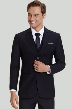 Terno preto de três peças para homens com lapela notched