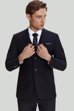 Terno preto de três peças para homens com lapela notched