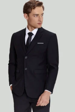 Terno preto de três peças para homens com lapela notched