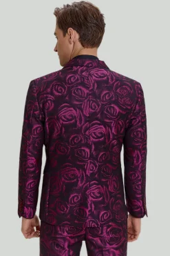 Ternos de formatura masculinos jacquard fúcsia floral 3 peças