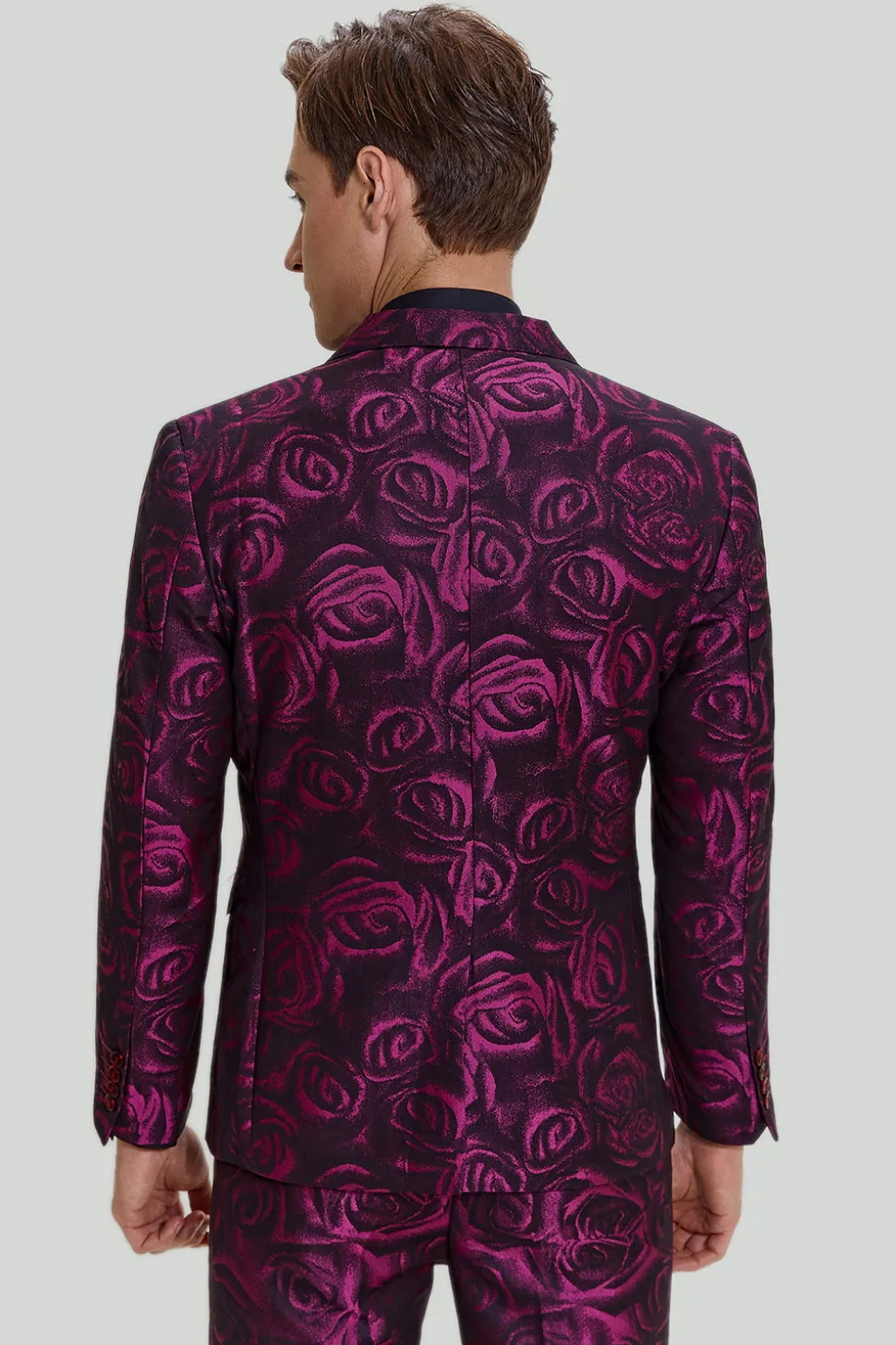 Ternos de formatura masculinos jacquard fúcsia floral 3 peças