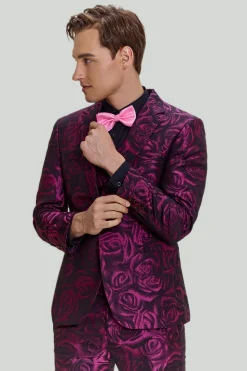Ternos de formatura masculinos jacquard fúcsia floral 3 peças
