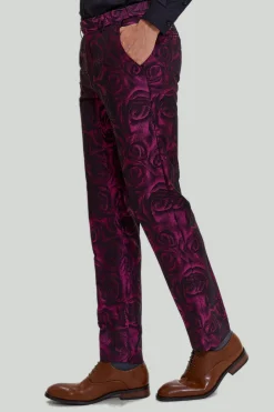 Ternos de formatura masculinos jacquard fúcsia floral 3 peças
