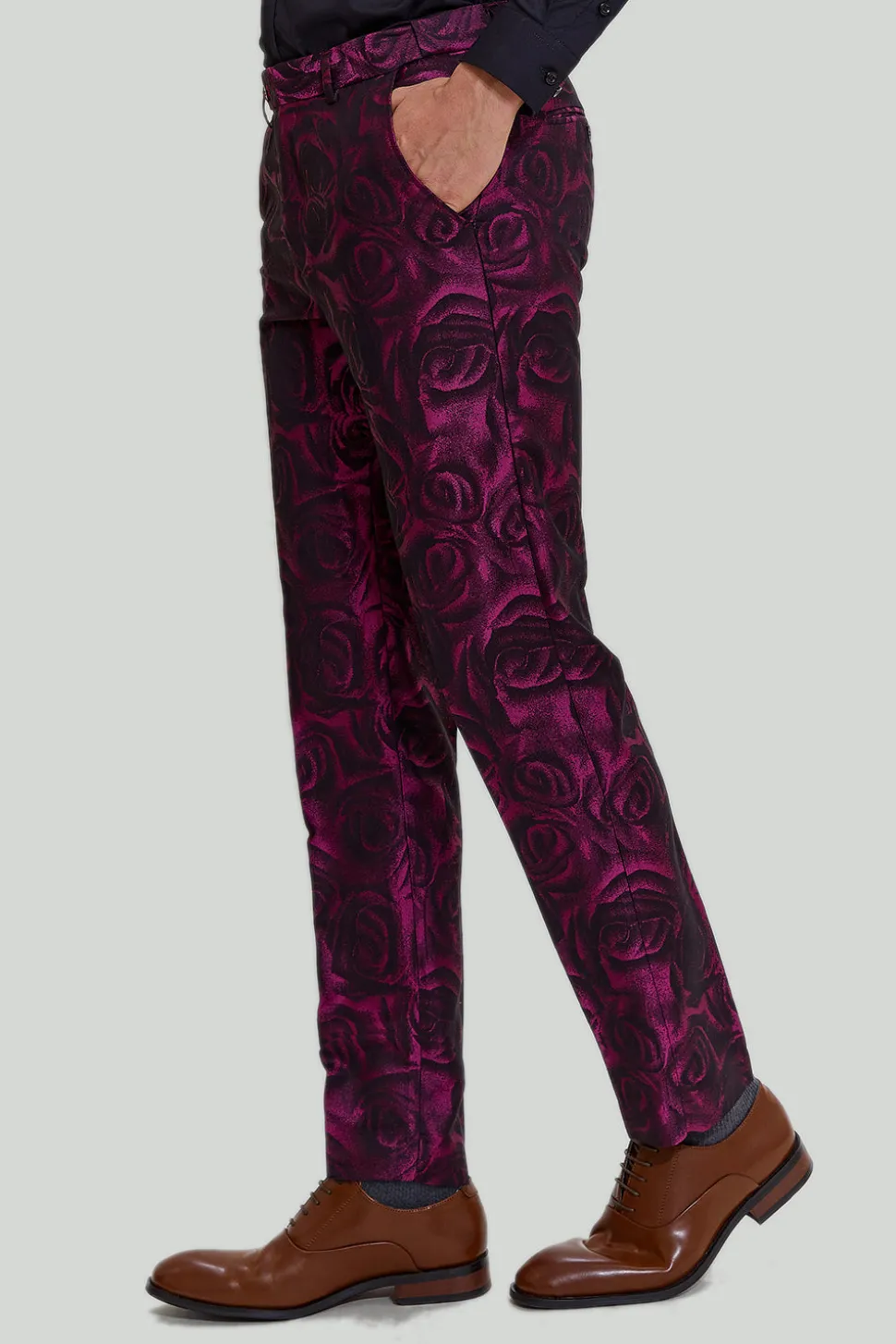 Ternos de formatura masculinos jacquard fúcsia floral 3 peças