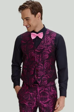 Ternos de formatura masculinos jacquard fúcsia floral 3 peças