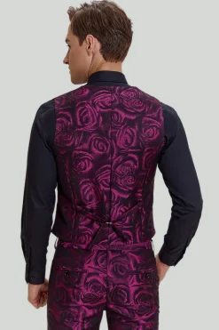Ternos de formatura masculinos jacquard fúcsia floral 3 peças