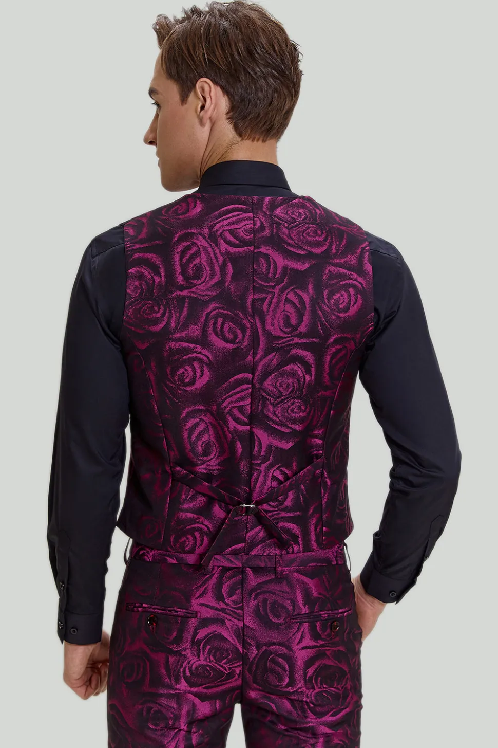 Ternos de formatura masculinos jacquard fúcsia floral 3 peças