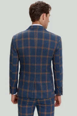 Ternos de formatura masculinos cinza azul 3 peças xadrez entalhado com lapela
