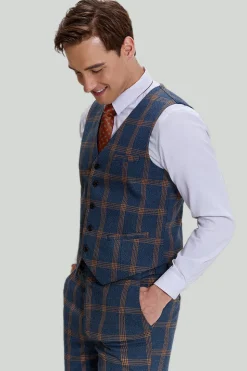 Ternos de formatura masculinos cinza azul 3 peças xadrez entalhado com lapela