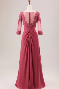 Terracota Uma Linha Scoop Neck Chiffon Vestido Mãe de Noiva com Apliques