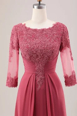 Terracota Uma Linha Scoop Neck Chiffon Vestido Mãe de Noiva com Apliques