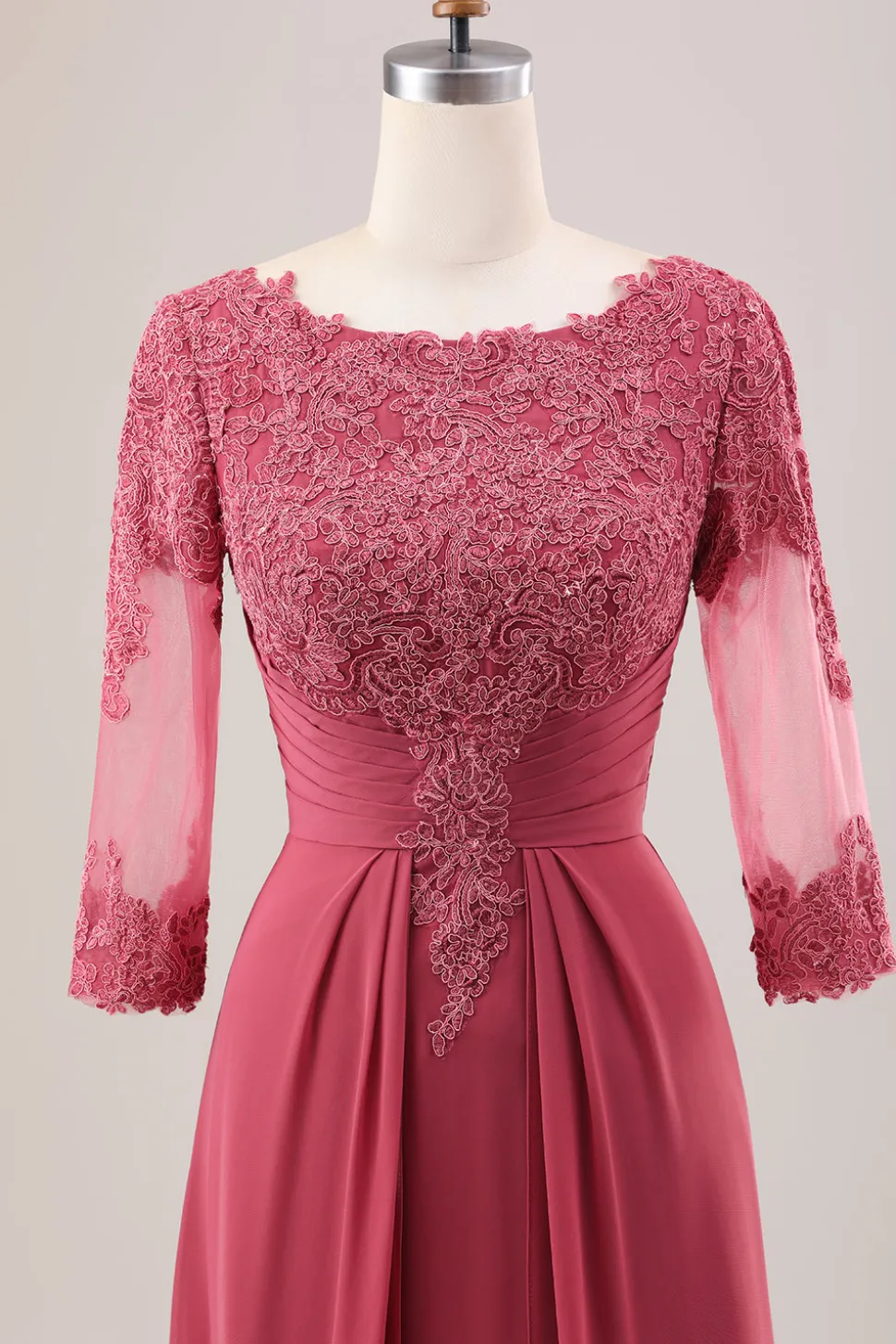 Terracota Uma Linha Scoop Neck Chiffon Vestido Mãe de Noiva com Apliques